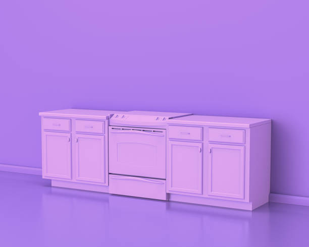 istock Kitchen appliances in monochrome single pink purple color room, 3d rendering 1213482349