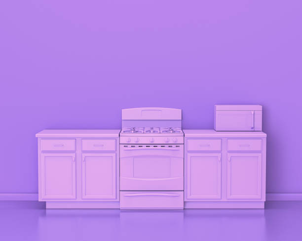 istock Kitchen appliances in monochrome single pink purple color room, 3d rendering 1213482573