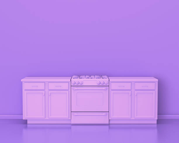 istock Kitchen appliances in monochrome single pink purple color room, 3d rendering 1213482639