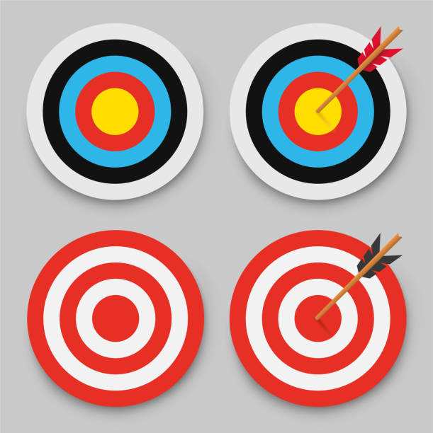 화살이 있는 양궁 대상. 벡터 그림입니다. - bulls eye arrow archery accuracy stock illustrations