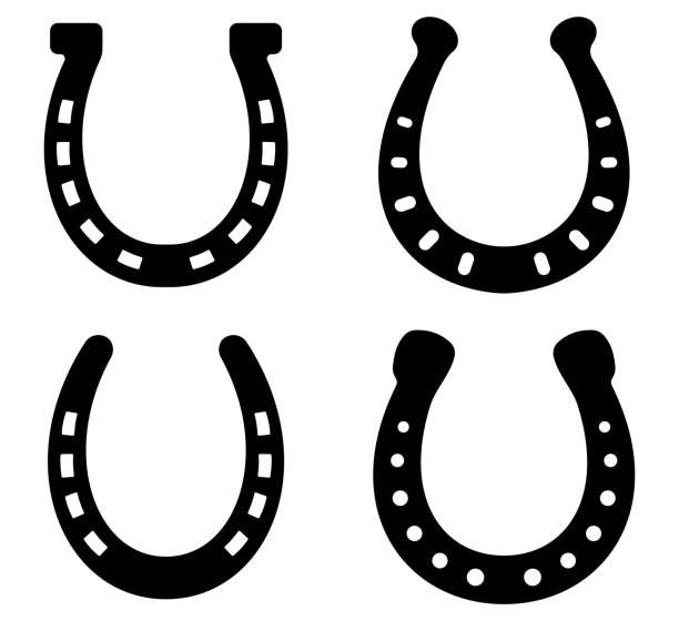 illustrations, cliparts, dessins animés et icônes de ensemble d’icônes de fer à cheval. symbole de chance. vecteur - horseshoe