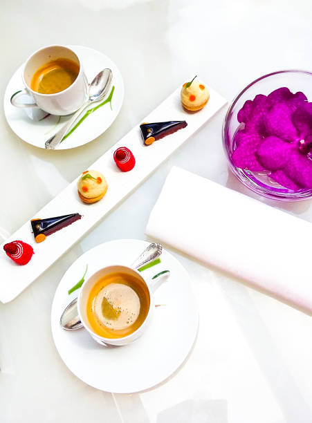 Coffee and dessert in a french luxury restaurant