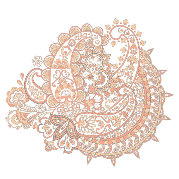 ilustrações de stock, clip art, desenhos animados e ícones de paisley damask pattern with floral elements. - 3615