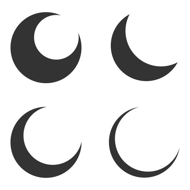 白い背景に月と三日月のアイコンセットベクトルデザイン。 - moon点のイラスト素材／クリップアート素材／マンガ素材／アイコン素材
