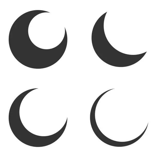 Vector illustration of Moon and Crescent Icon Set Vector Design on White Background.