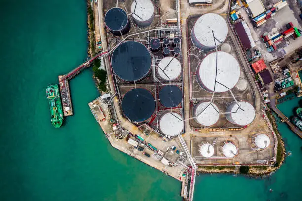 Photo of Aerial View of a Oil Refinery and Fuel Storage