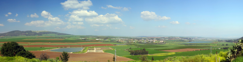 Wide panoramic photo of the galilee region as seen from the Gilboa Mountain, Israel