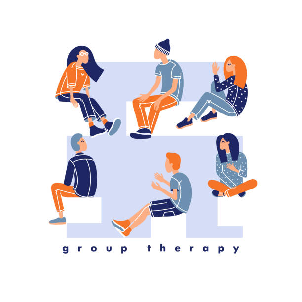 ilustraciones, imágenes clip art, dibujos animados e iconos de stock de concepto de tratamiento psicológico. sesiones de psicoterapeutas para estudiantes. - couple therapy alternative therapy relationship difficulties