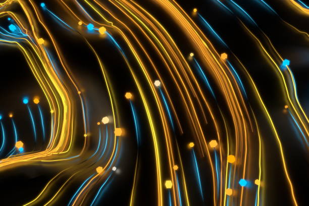 istock Neon glowing twisted cosmic lines on the glossy surface. Turbulence curls flow colorful motion. Fluid and smooth astronomy vortex swirl structure. 3d rendering Abstract creative modern background 1213496947