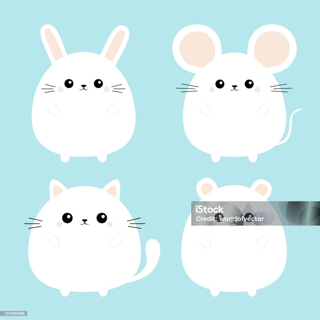 White Bear Mouse Cat Kitten Kitty Rabbit Hare Icon Set Kawaii Animal Cute  Cartoon Character Funny Baby Love Card Flat Design Blue Background Stock  Illustration - Download Image Now - iStock
