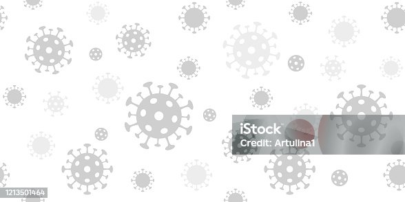 istock Coronavirus background. Vector seamless pattern with covid-19 virus sign. Light gray long backdrop for banners 1213501464