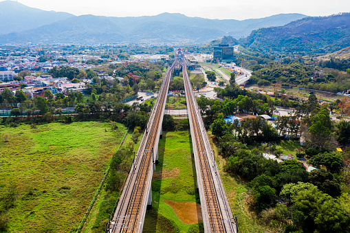 Drone view of West Rail Line in Yuen Long District, Hong Kong
