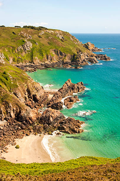 Rugged coastline of Guernsey stock photo