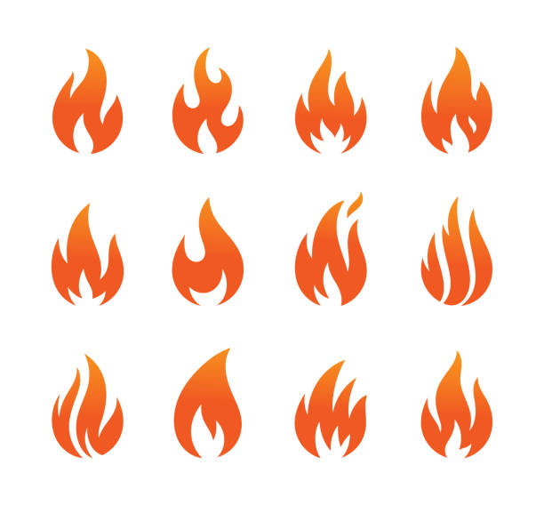 ilustraciones, imágenes clip art, dibujos animados e iconos de stock de iconos de llama conjunto - fire