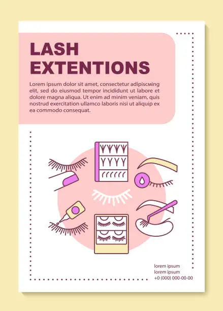 Vector illustration of Lash extension poster template layout. False eyelashes packs and glue. Banner, booklet, leaflet print design with linear icons. Vector brochure page layout for magazines, advertising flyers