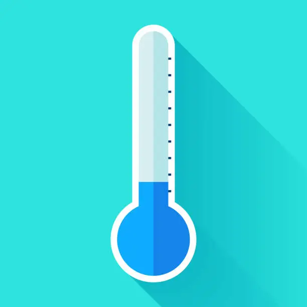 Vector illustration of Cold Thermometer in flat style, low temperature, design object on color background. Vector design element