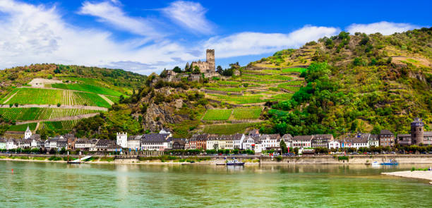 rhine river cruises,  kaub  medieval town. germany ,travel and landmarks - rio reno imagens e fotografias de stock