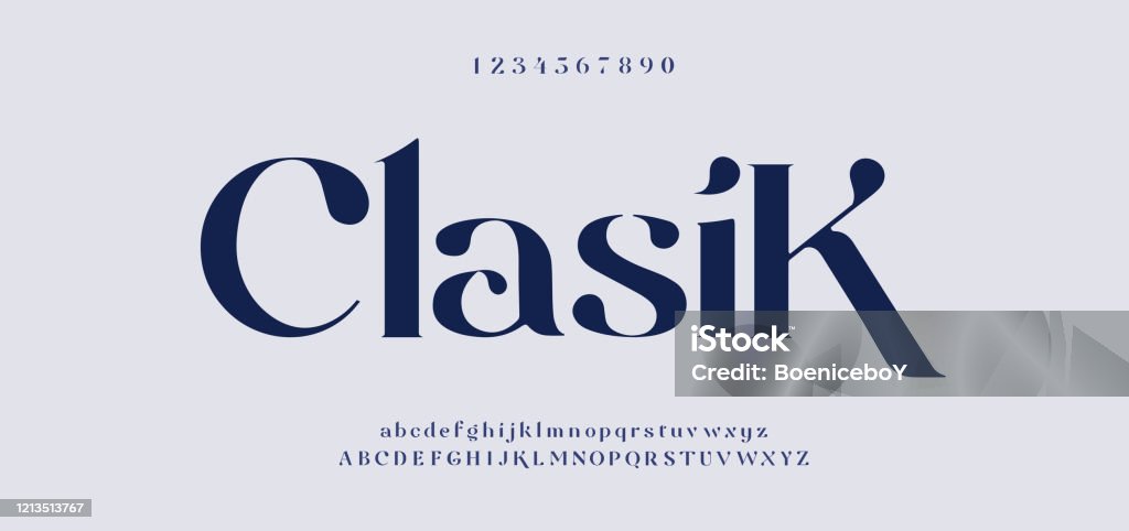 Elegante fuente de letras del alfabeto impresionante y número. Diseños clásicos de moda minimalista de letras. Typography fonts regular mayúsculas y minúsculas. ilustración vectorial - arte vectorial de Letra de imprenta libre de derechos