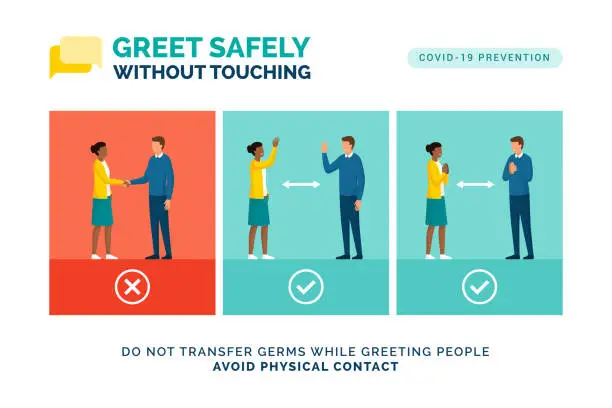 Vector illustration of How to greet safely without touching