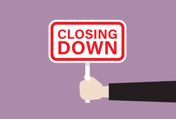 Businessman holds a closing down sign Business Crisis, Debt, Business, Closed, Closed Sign, Going out of business, Cost, Recession, Economic depression closing down sale stock illustrations