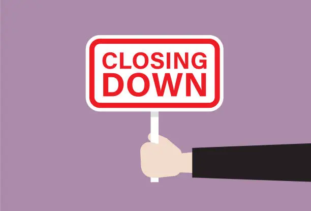 Vector illustration of Businessman holds a closing down sign