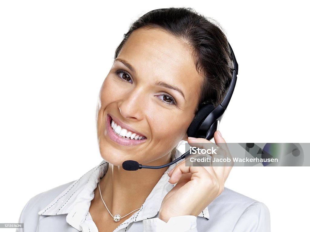 Représentant du service clientèle féminine avec casque souriant - Photo de Adulte libre de droits