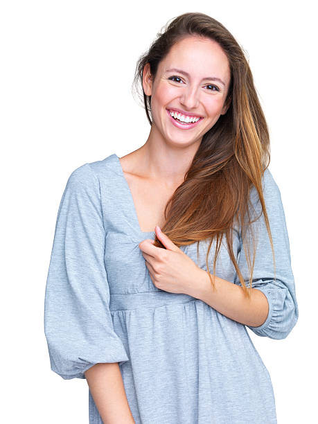 istock Pretty, young lady looking happy on white 121351659