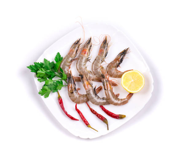 istock Raw tiger shrimps on plate. 1213517825