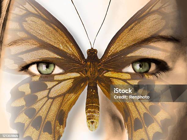 자연과 일체감을 여자 나비 변모시키십시오 나비에 대한 스톡 사진 및 기타 이미지 - 나비, 눈-신체 부분, 사람 얼굴