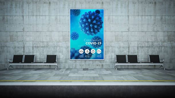 istock Covid poster billboard mockup on underground station 1213520331