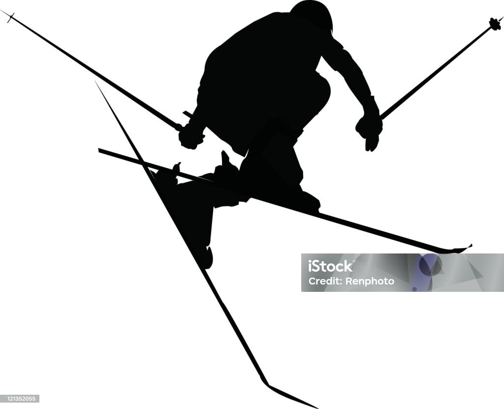 Silhouette di sciatori Jumping (Vettore - arte vettoriale royalty-free di Sci - Sci e snowboard