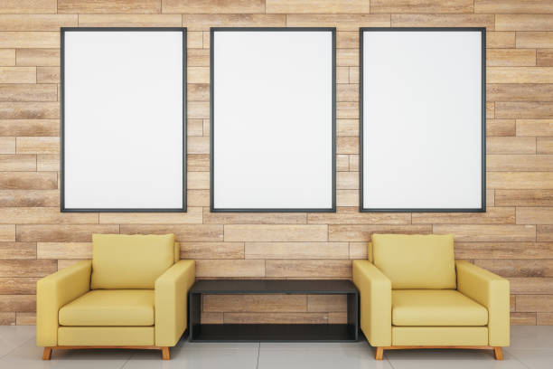 istock Minimalistic living room with three blank poster 1213521295