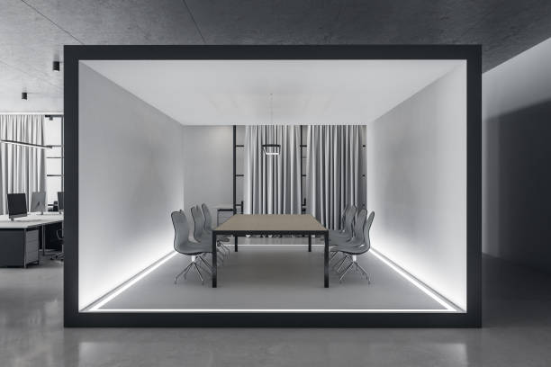 istock Conference table in abstract cube in modern coworking office interior. 1213523109