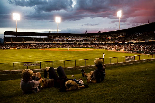 rodzinne oglądanie piłki nożnej - baseball stadium fan sport zdjęcia i obrazy z banku zdjęć