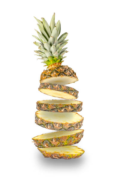 istock Close up view of sliced ripe pineapple exotic fruit isolated on a white background 1213526856