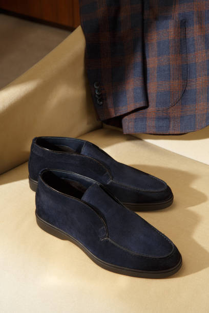 istock Custom made men's classic topside suede shoes and checkered suit 1213526966