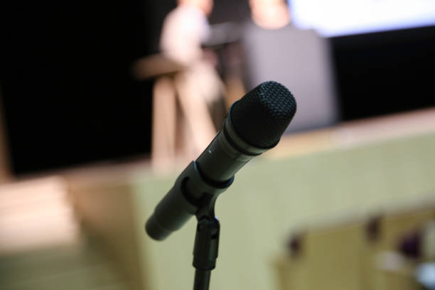 istock Close up of microphone 1213527073