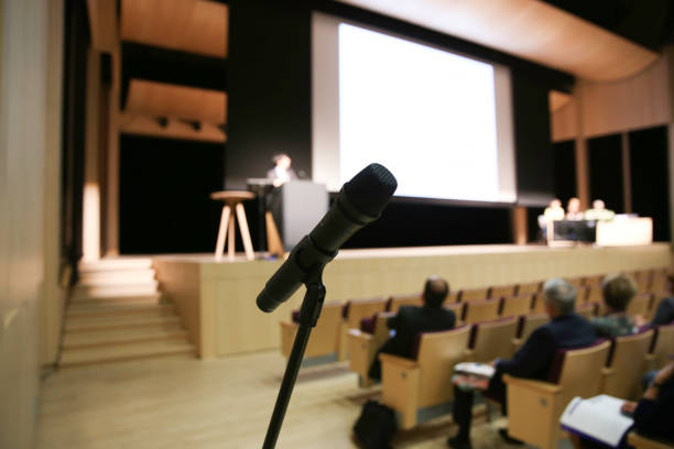 istock Close up of microphone 1213527100