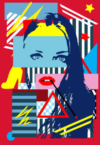 istock Duotone girl background with red lips smoking, pop art 1213534581