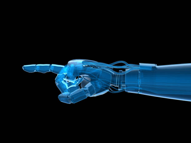 istock Hologram 3D of robot hand, Robot hand pointing, isolate object. 3D rendering. 1213534813