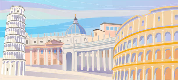 illustrazioni stock, clip art, cartoni animati e icone di tendenza di luoghi famosi in italia - coliseum italy rome leaning tower of pisa