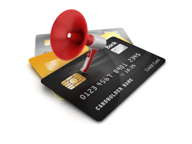 istock Credit Cards with Megaphone - 3D Rendering 1213538060