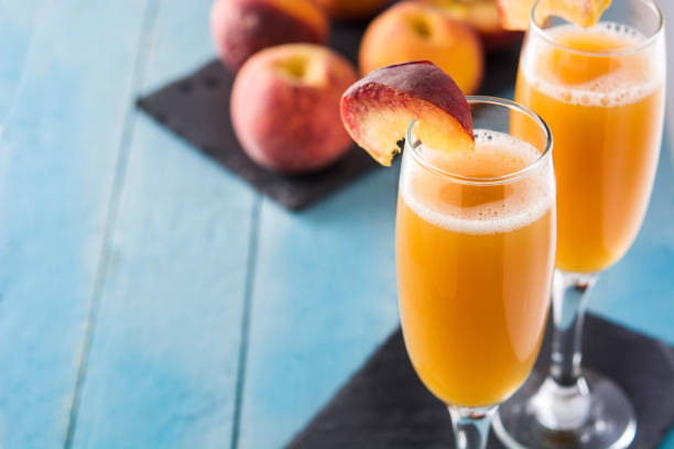 istock Bellini champagne cocktail in crystal glass 1213539509
