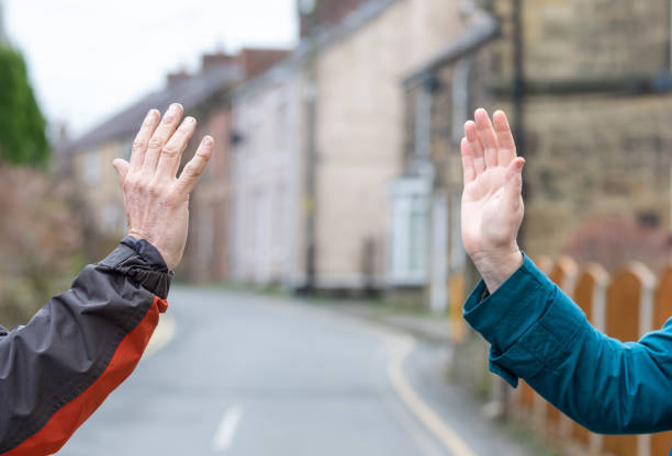 Social distancing wave, greeting to avoid spread of coronavirus