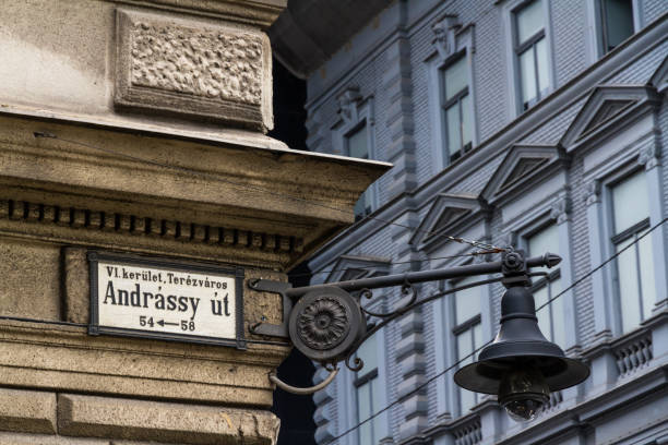 istock Road sign in Budapest Hungary, Andrassy ut. 1213544289