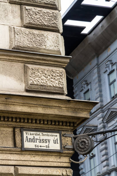 istock Road sign in Budapest Hungary, Andrassy ut. 1213544302