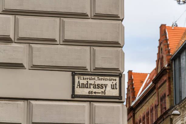 istock Road sign in Budapest Hungary, Andrassy ut. 1213544316