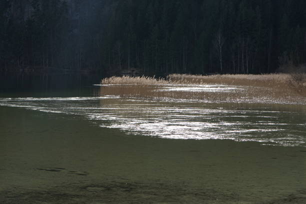 istock Mountain lake with reflections of the sun 1213544347