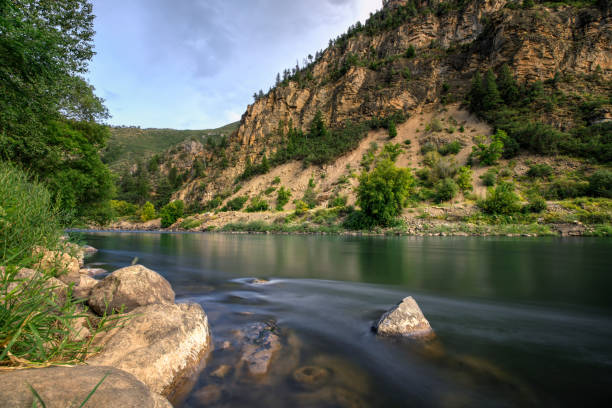 Colorado River, Glenwood Canyon at Glenwood Canyons Resort, Colorado, USA stock photo