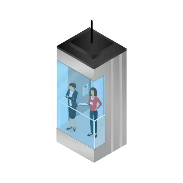 Vector illustration of Realistic 3d Detailed Elevator or Lift with Women Inside. Vector